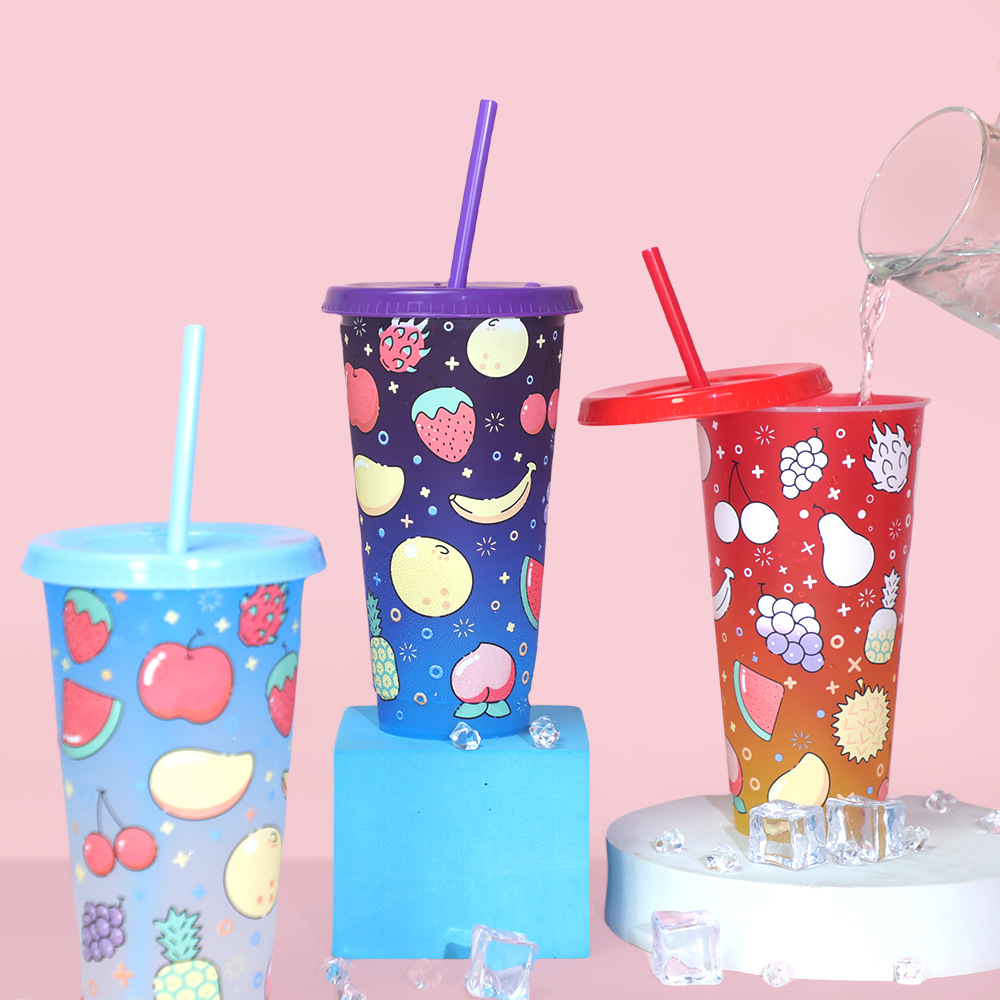 Cross-border stock large-capacity fruit color-changing plastic cups, multi-style five-piece sets, color box color-changing cups factory details Picture
