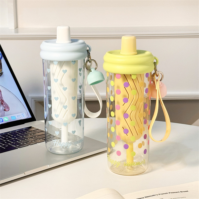 Cartoon flower tea, plastic straw cup, water cup, high appearance level for girls, ins style, cute for students, TRitan plastic water cup details Picture