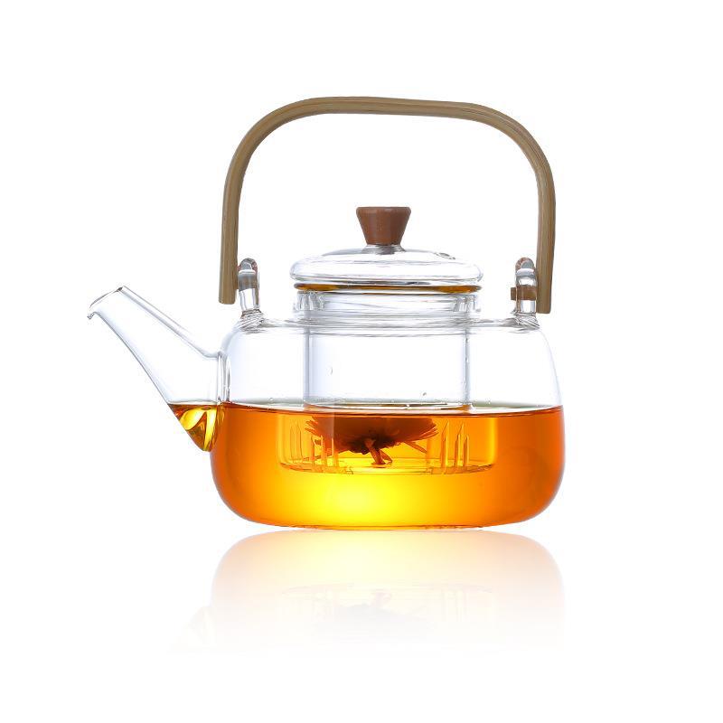 Heat-resistant glass tea brewer, steamer, kettle, black tea electric ceramic stove, tea stove, large filtering bamboo-handled teapot with a handle Item Picture