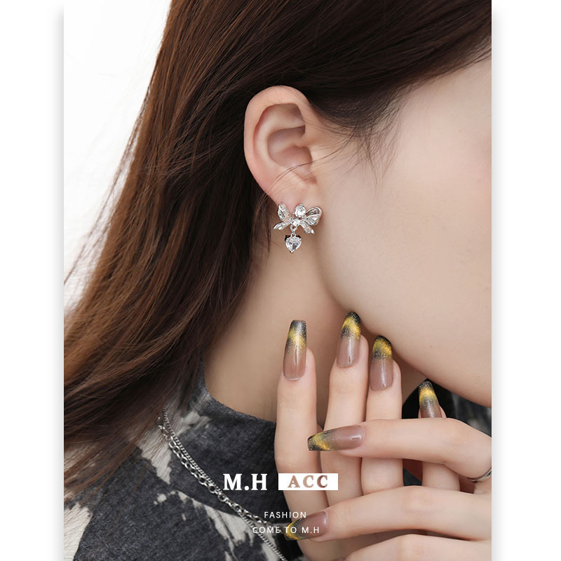 Cold style bow earrings 925 autumn/winter, simple design sense earrings, high-end sense, niche original stud earrings wholesale details Picture
