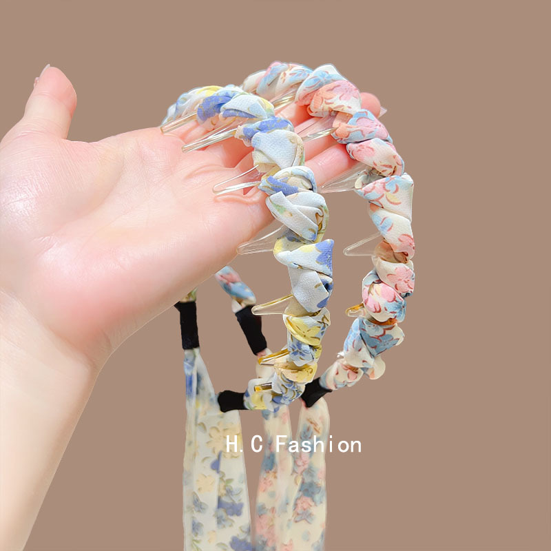 Floral hair bands, braided hair scarves, ribbon hair bands, new wavy headbands for women, high-end and light luxury height-increasing headbands for the top of the head Specification drawing