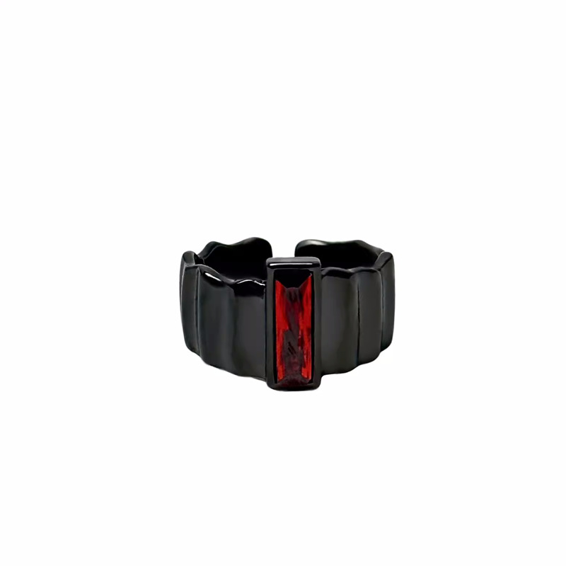 A unique and trendy punk design from Europe and America, featuring a red zircon open ring and a dark, gender-neutral couple ring Item Picture