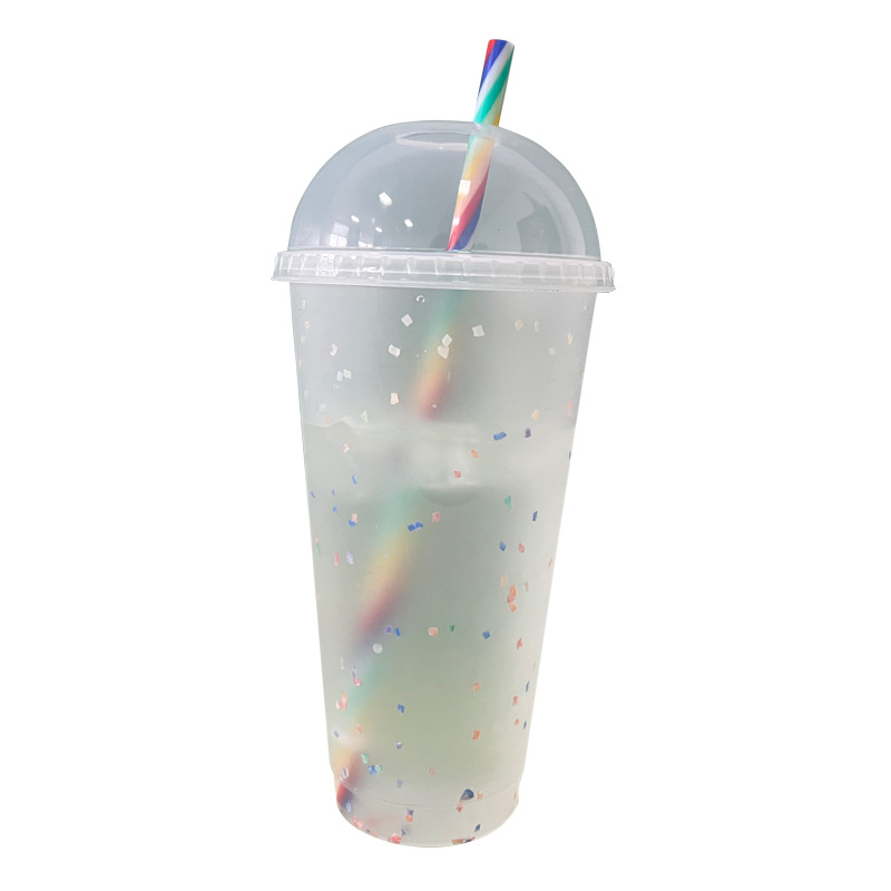 24oz new arched lid rainbow straw cup, a popular foreign trade drinking water straw cup, adult transparent 710ml wholesale Item Picture