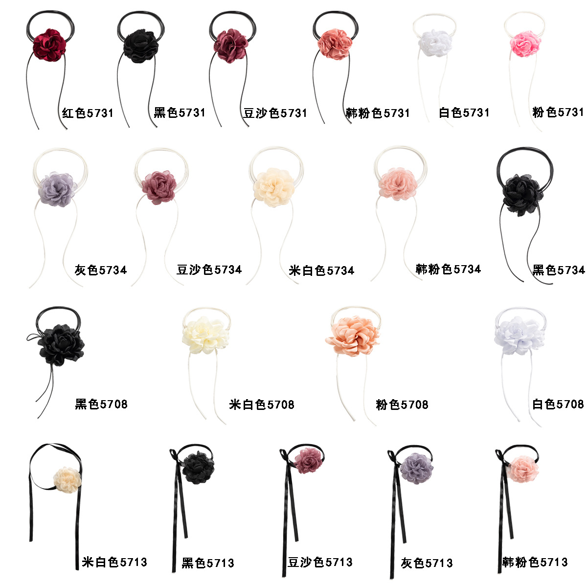 European and American cross-border jewelry, retro pull-out choker fabric flower collar, simple wax thread ribbon tassel necklace Item Picture
