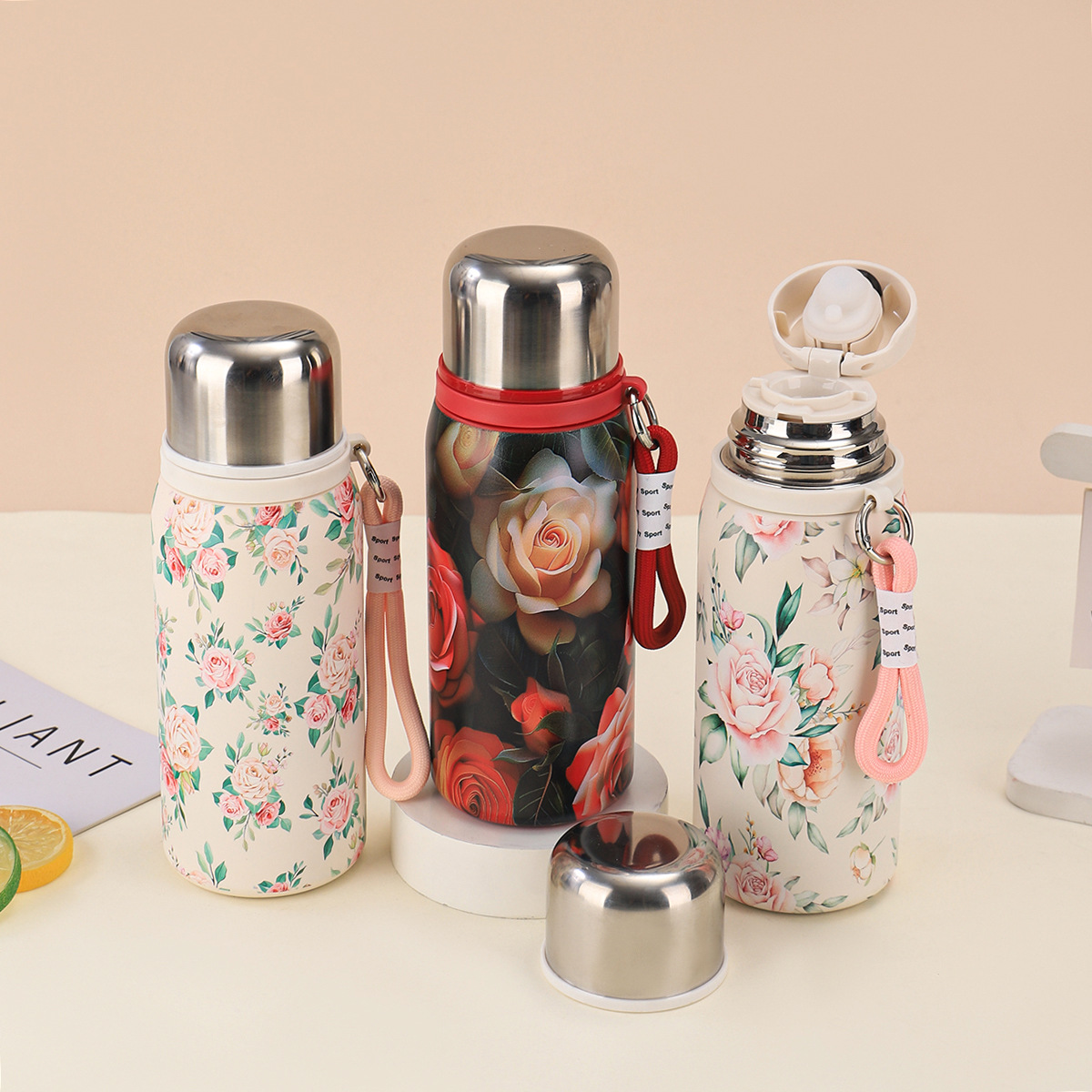 Wholesale of Douyin's best-selling Flower Blooming Wealth Insulated Cup, 316 stainless steel double-layer vacuum bouncing cup, retro gift cup Specification drawing