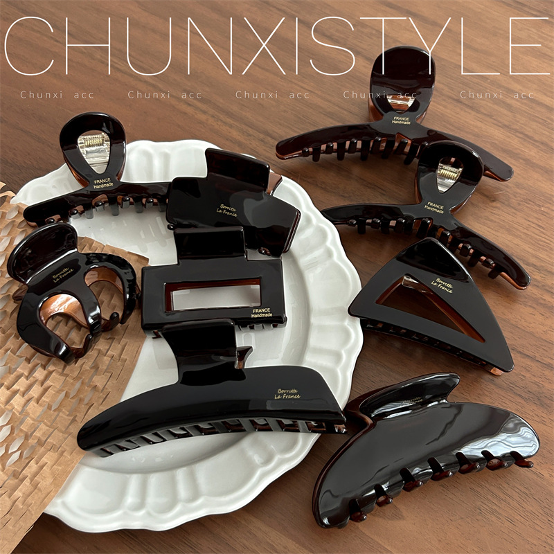 Deep coffee Korean ins chocolate large grab hair clip, high-end style brown hair grab acetate back of the head shark clip full figure