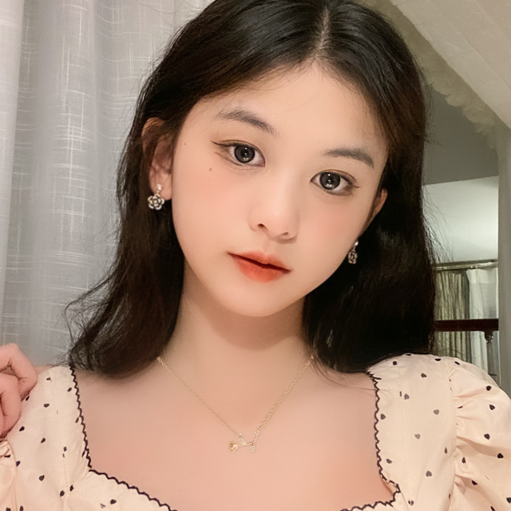 This is a necklace with a slightly inlaid rose pattern, a stylish titanium steel collarbone chain, and a cold style as a gift for your girlfriend Specification drawing