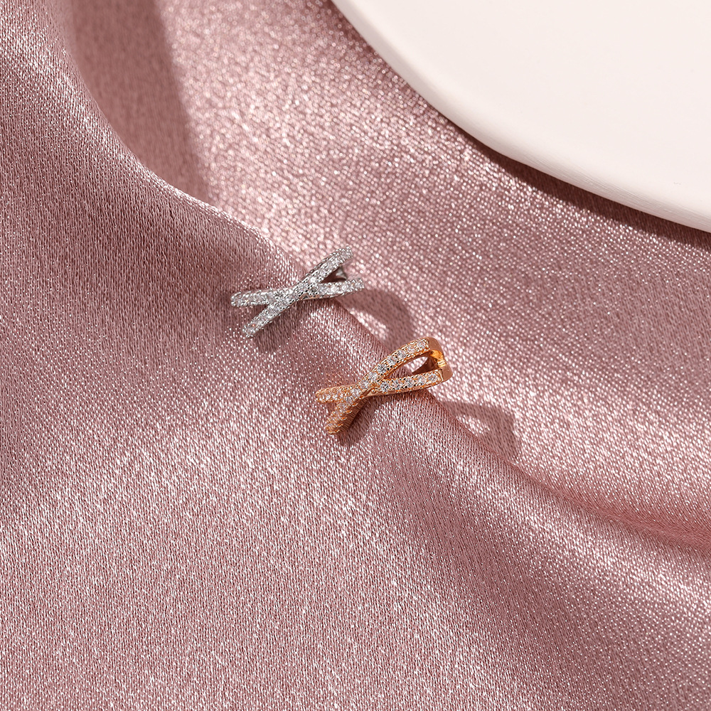 Personalized and simple ear bone clips, fashionable geometric zircon earrings without ear holes, cold and elegant style x cross ear clips for women details Picture