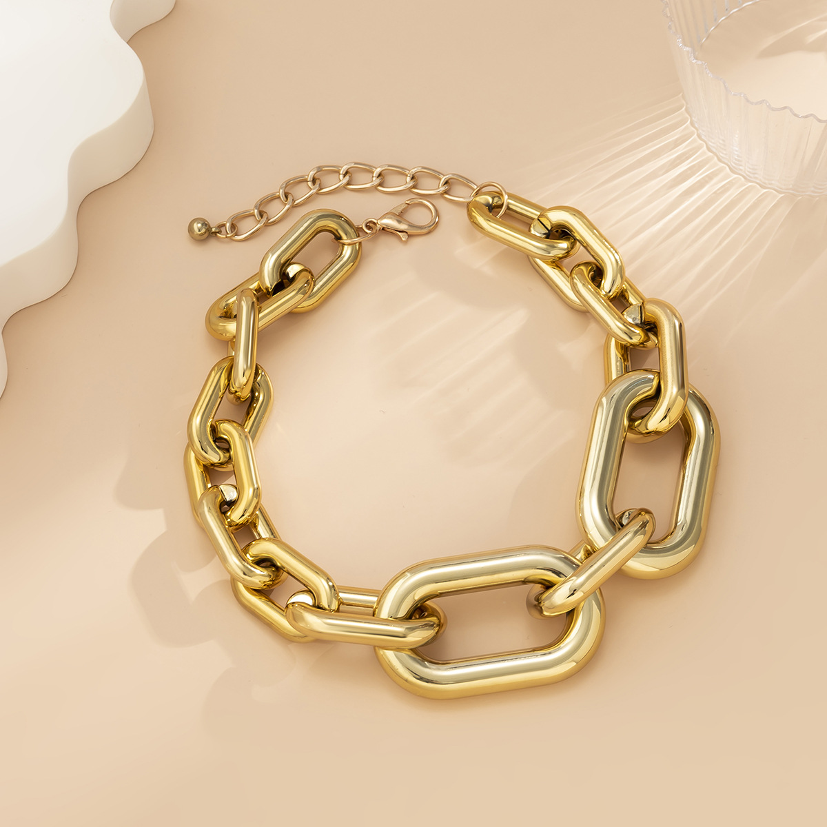 European and American cross-border jewelry, exaggerated single-layer tassel hip-hop style necklace, simple and retro wide-edge thick chain necklace for women Application Scenario