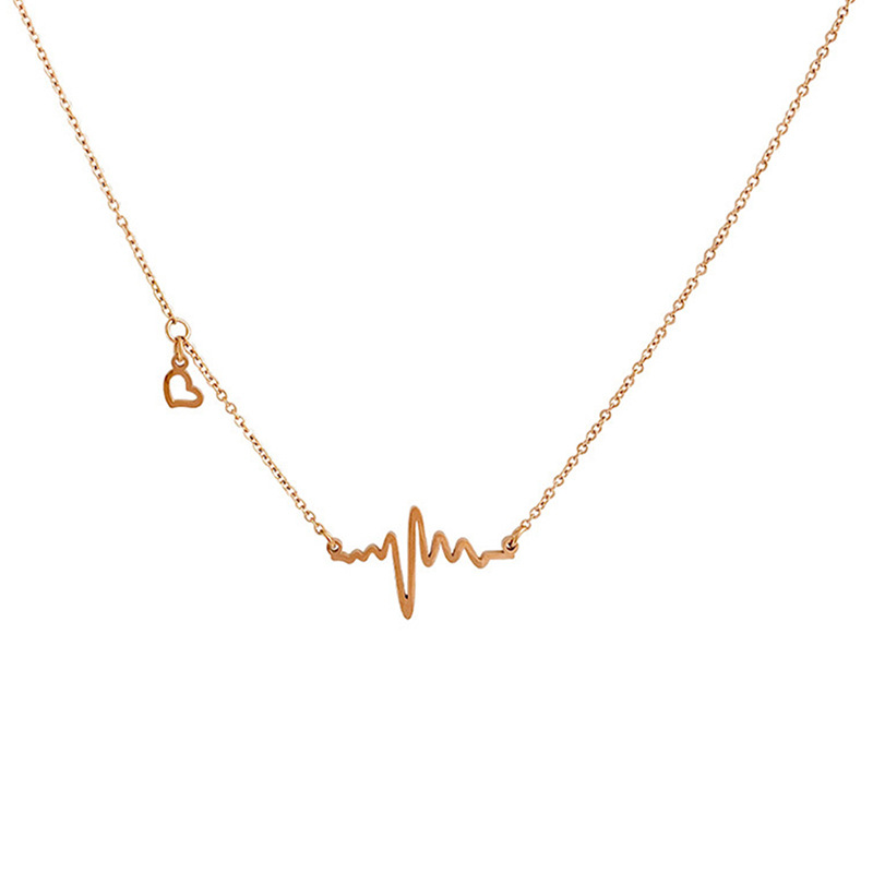 Personalized electrocardiogram letter titanium steel necklace for women, light luxury, niche and charming collarbone chain, simple and elegant, non-fading accessory Item Picture