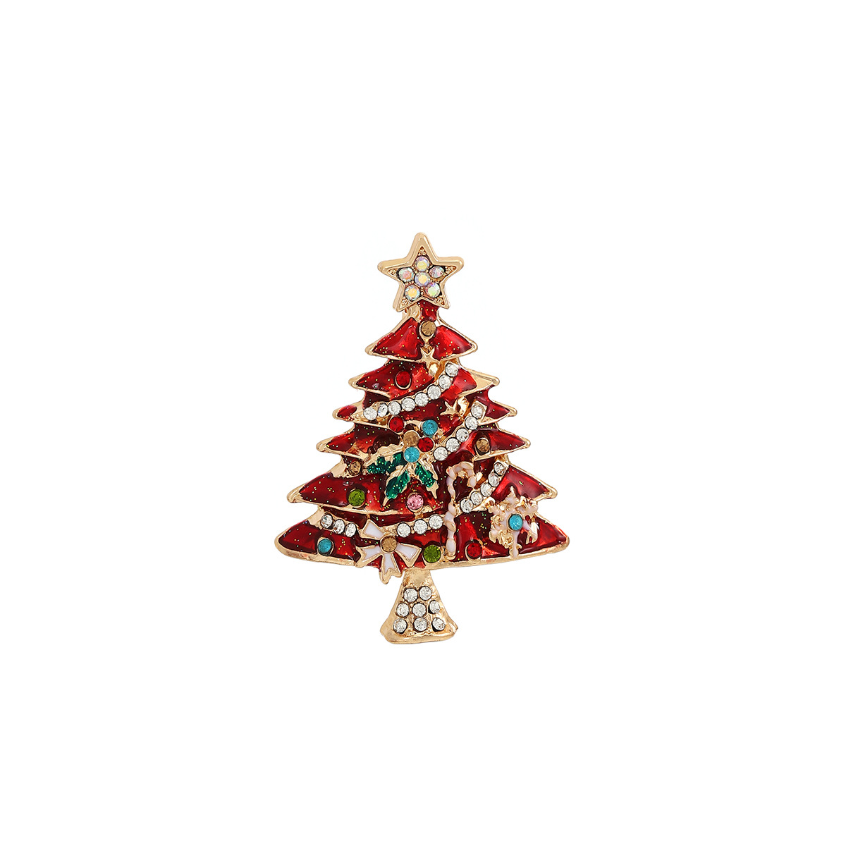 Cross-border European and American Christmas enamel diamond-encrusted Christmas tree brooch with a light luxury and high-end feel, autumn and winter fashionable sweater pin Item Picture