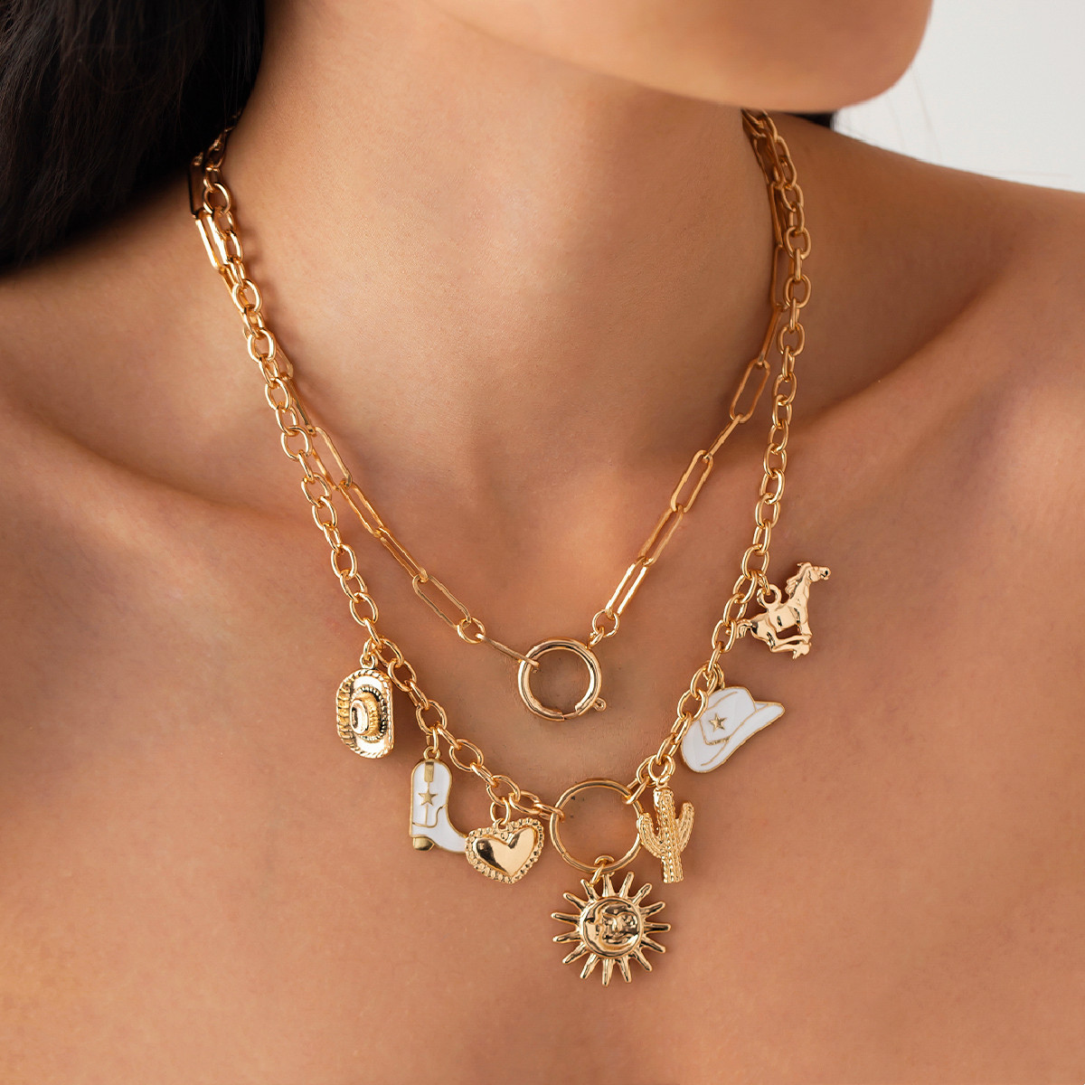 European and American cross-border jewelry Summer Beach series pendant necklace, vacation style heart sun cross chain, collarbone chain Specification drawing