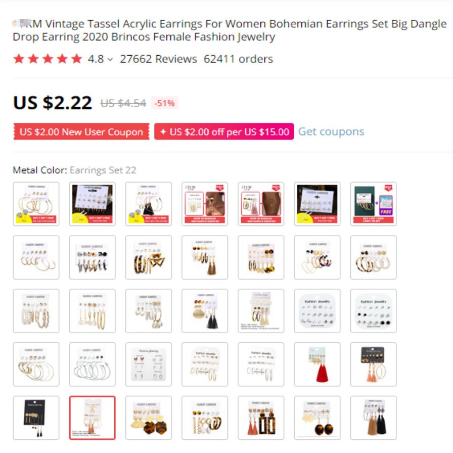 【 Daily Sales of 500】 A new 6-piece set of cross-border best-selling earrings and necklaces for women from Europe and America details Picture