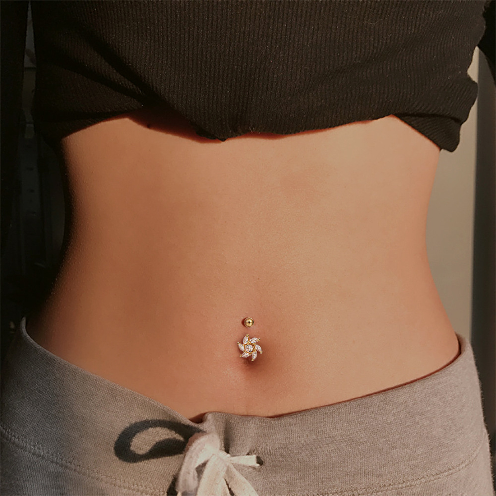 Hot-selling diamond-encrusted flower navel nails on wish in Europe and America, a new type of African navel ring and navel decoration for foreign trade, a human piercing accessory full figure