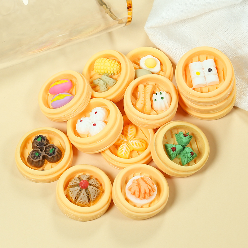 Miniature food toy simulation steamer, DIY cream glue, small keychain, fridge magnet, resin accessories wholesale full figure