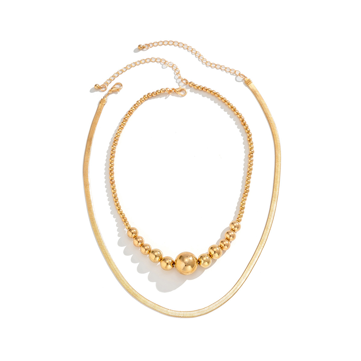 European and American cross-border jewelry, fashionable and individual double-layer beaded collarbone chain necklace, retro and cold style snake bone chain necklace Item Picture