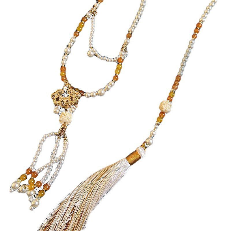Hanfu court-style long back-cloud daily necklace, versatile horse face skirt accessory necklace, peony lock soft necklace Item Picture