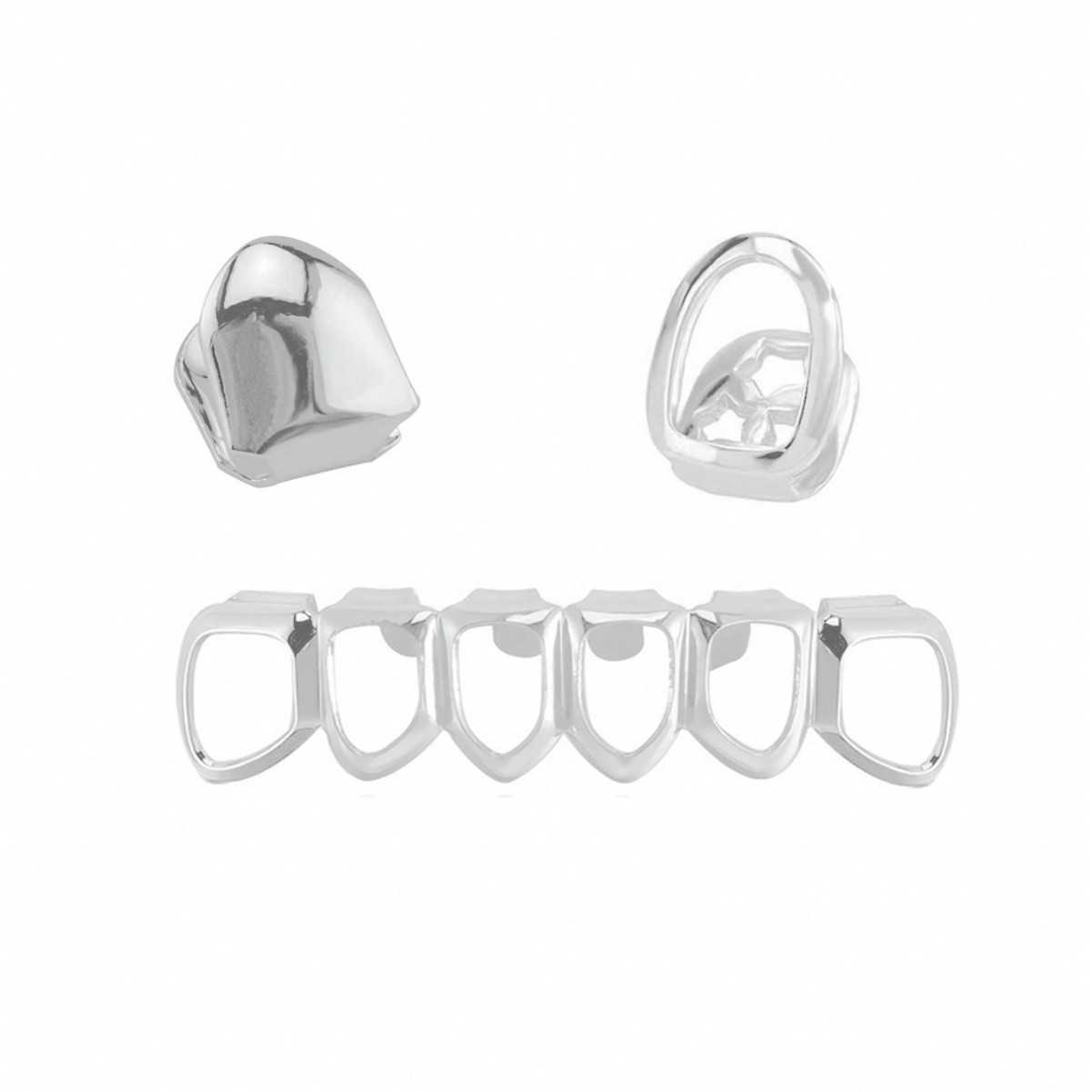 Cross-border best-selling six-hollowed-out flat teeth hip-hop braces, hip-hop teeth three-piece set, stage prop braces Specification drawing