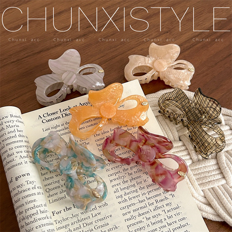 A new style of Korean-style round buckle acetate bow clip, sweet hairpin texture, floral print, versatile shark clip, updo hair accessory details Picture