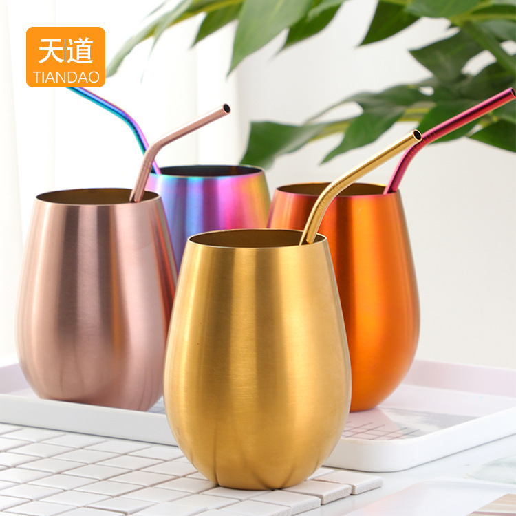 Stainless steel egg-shaped cups, creative round-bellied cold drink beer mugs, bar drum-shaped cocktail cups, Martell cups without bases full figure