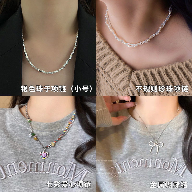 Autumn blind box ins simple bow heart-shaped flower necklace, women's niche design sense collarbone chain wholesale details Picture