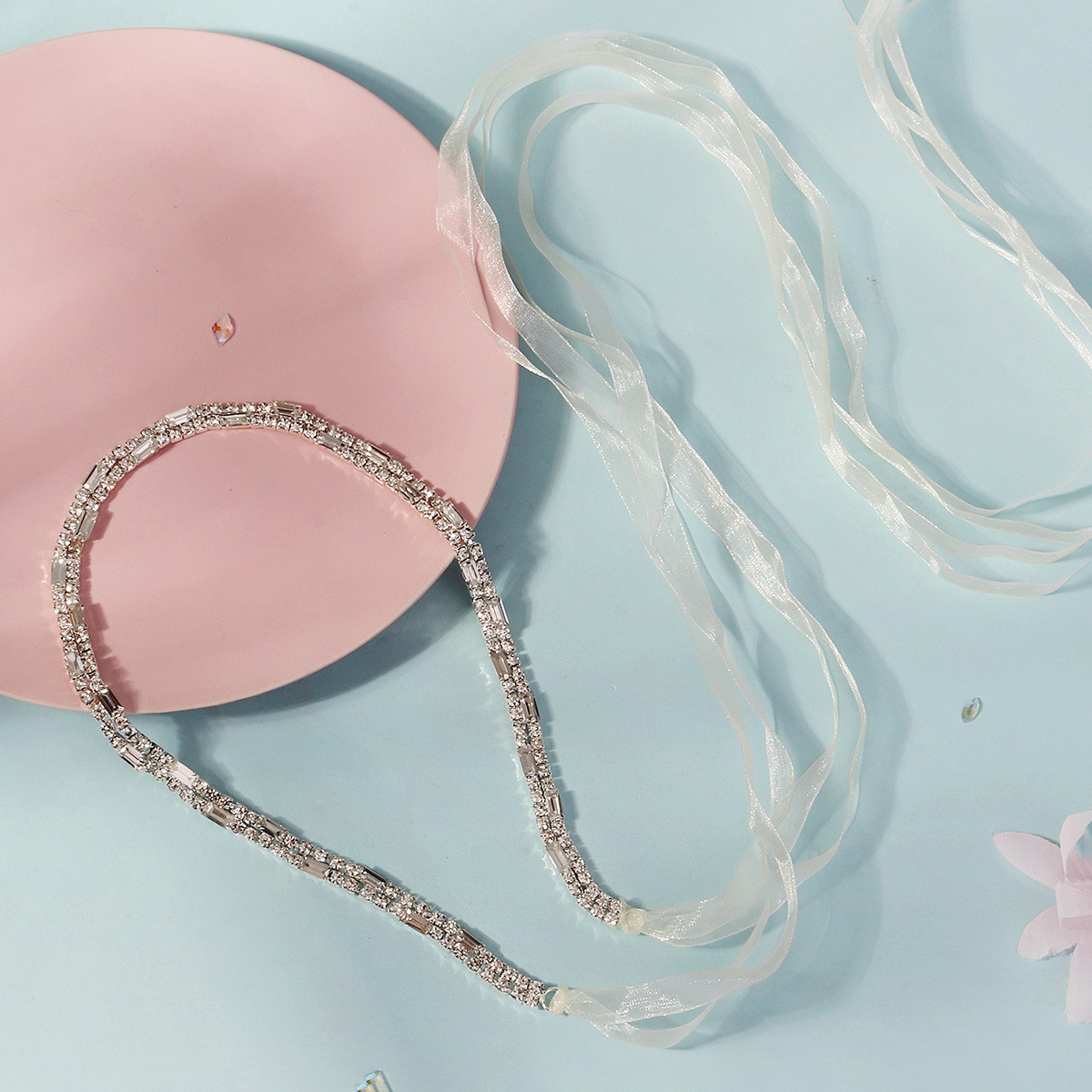 New European and American bridal accessory set, rhinestone headband, waist chain, high-end luxury, wedding birthday, waist and headwear for women Specification drawing