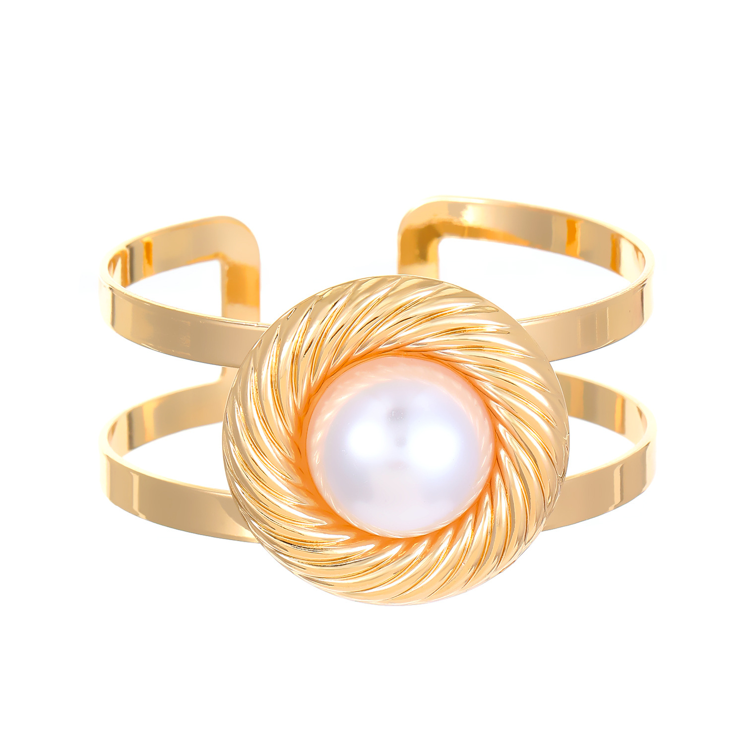 European and American cross-border opening adjustable twisted spiral twisted metal pearl ring bracelet set of women's geometric jewelry Item Picture