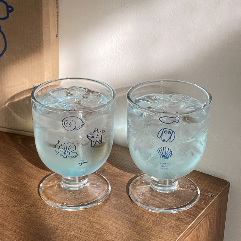New niche mid-style Instagram ocean shell hook tall glass, cute and chubby dessert cup, couple water cup details Picture