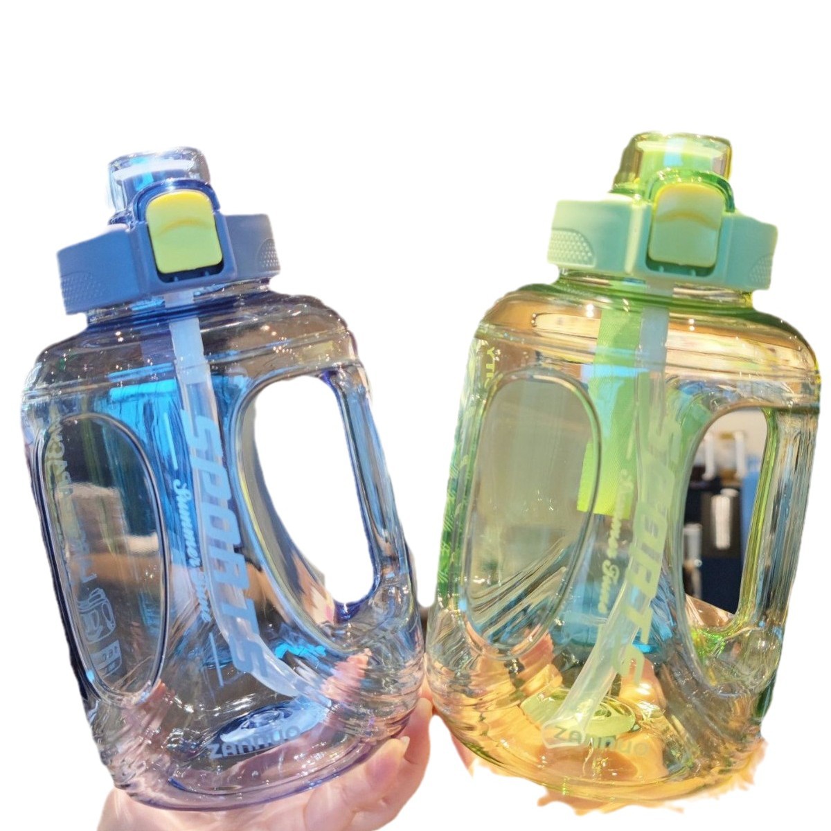 Wholesale popular large-capacity plastic straw water cups, ton-ton buckets, outdoor portable cups, men's and women's sports and fitness water bottles Item Picture