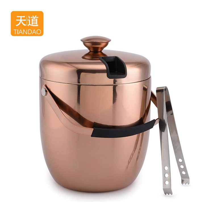 Stainless steel double-layer insulated ice bucket, 3L thickened hand-held with lid, champagne bucket, beer, red wine, cold drink ice cube bucket full figure