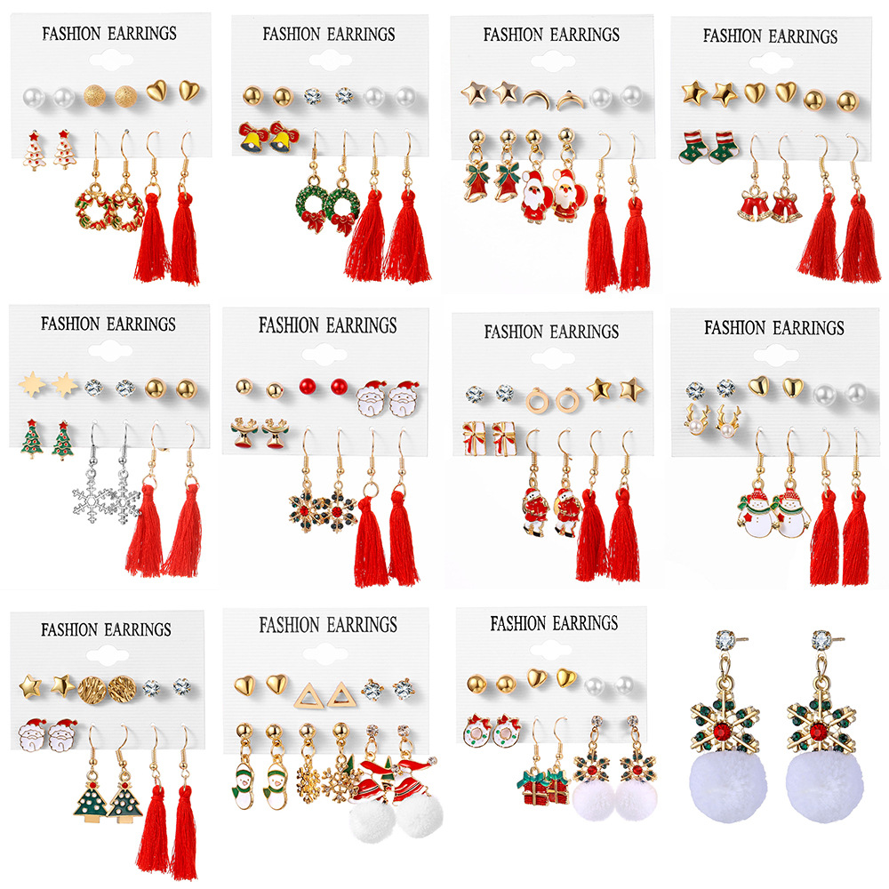 Christmas earrings, Christmas snowflakes, elk bells, cross-border Christmas tree resin resin alloy ear hooks, pendant tassel earrings full figure