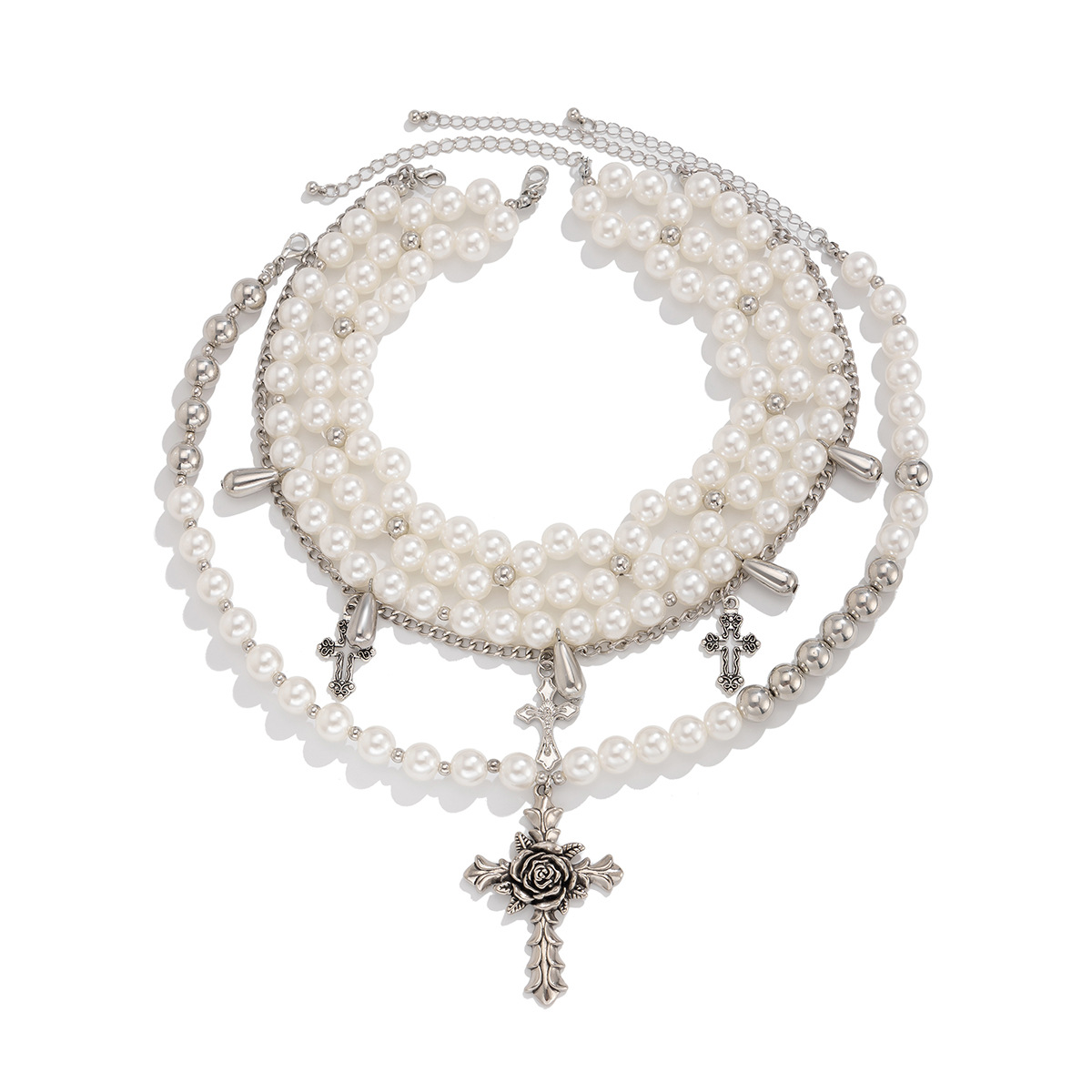 European and American cross-border jewelry, retro Baroque chocker collarbone chain, irregular pearl multi-layer round bead necklace Item Picture