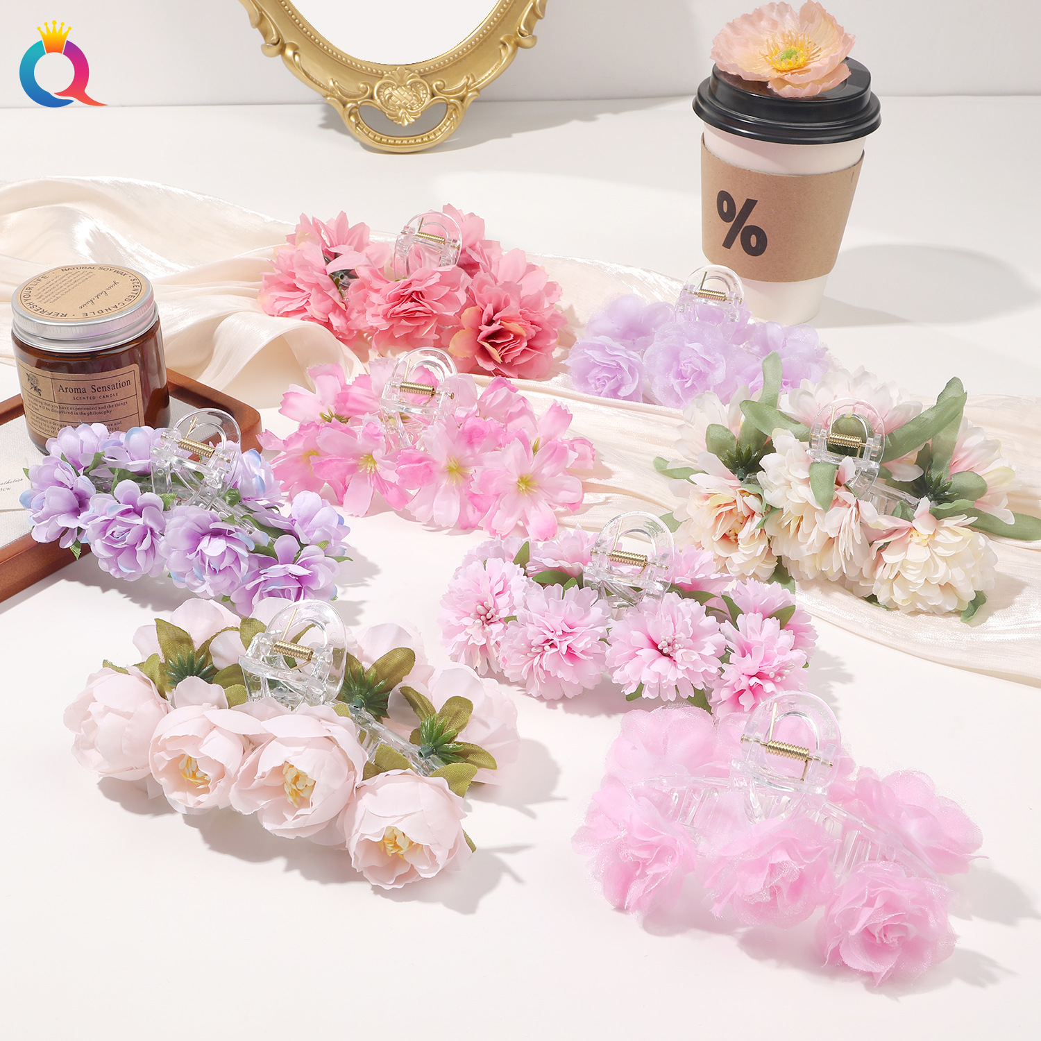 Qiyue realistic Flower Grabber, forest-style sweet rose hairpin, Super fairy-like shark clip for the back of the head, large size wholesale full figure