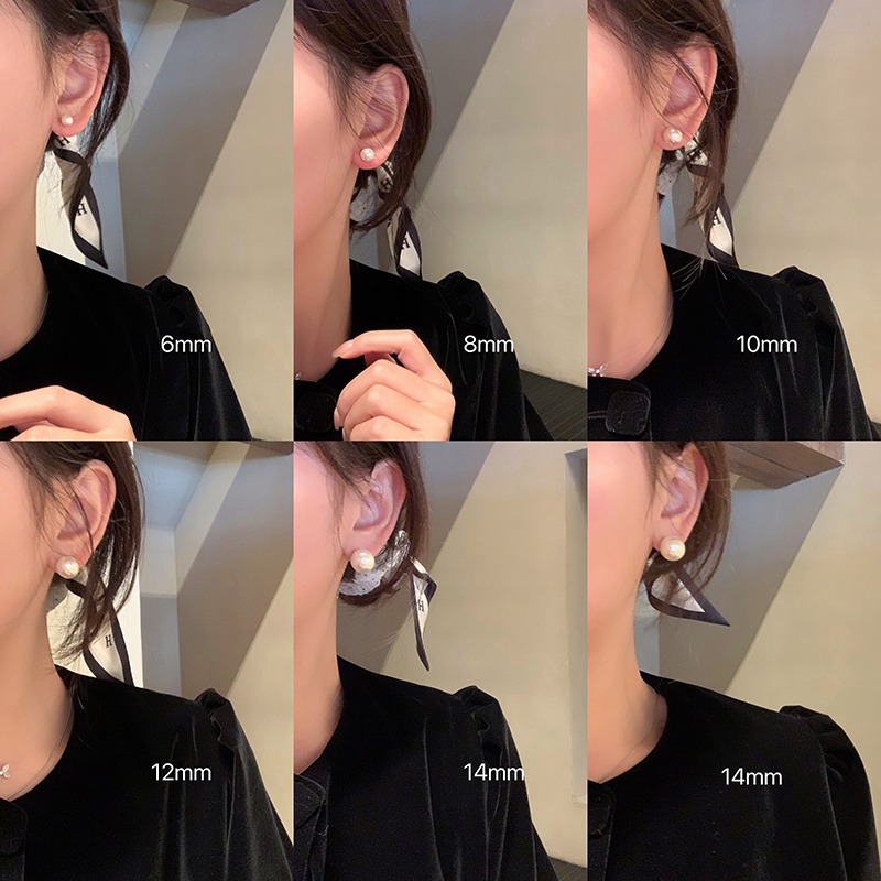 French high-end imitation pearl stud earrings with a niche design for women, simple and versatile, retro and elegant earrings for socialite Specification drawing