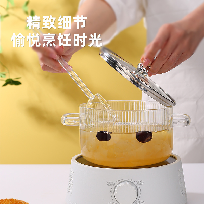 Little Bear high borosilicate soup bowl, high-temperature resistant glass bowl, household microwave instant noodle bowl with lid, large soup basin, double-ear pot Specification drawing
