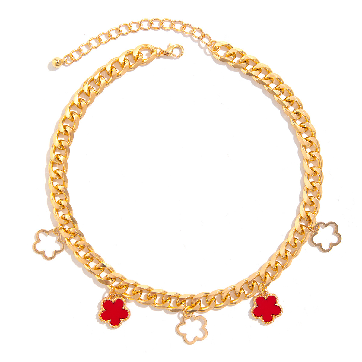 European and American cross-border accessories French elegance five-leaf clover simple style necklace sweet turquoise pattern flower necklace Item Picture