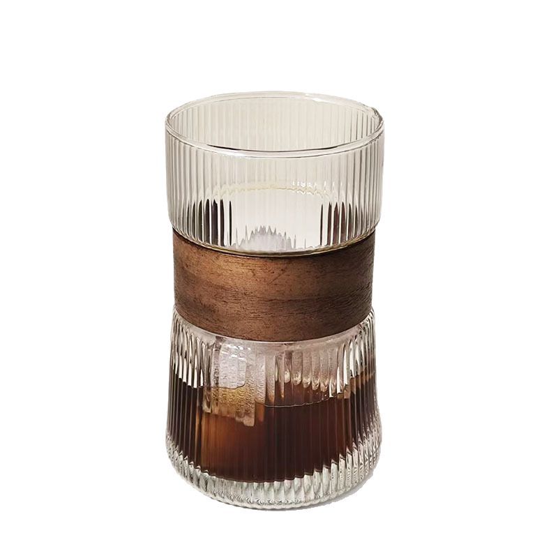 Home anti-scald and heat-insulating bamboo sleeve glass cup, tea cup, retro iced American latte cup, InS-style hanging coffee cup Item Picture