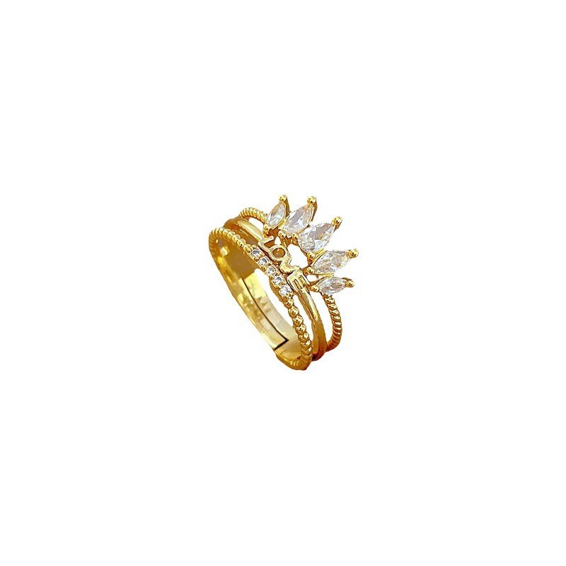 【 True Gold 】love Crown Full Diamond Ring Adjustable Opening Simple Jewelry Japanese-style ring couple rings Item Picture