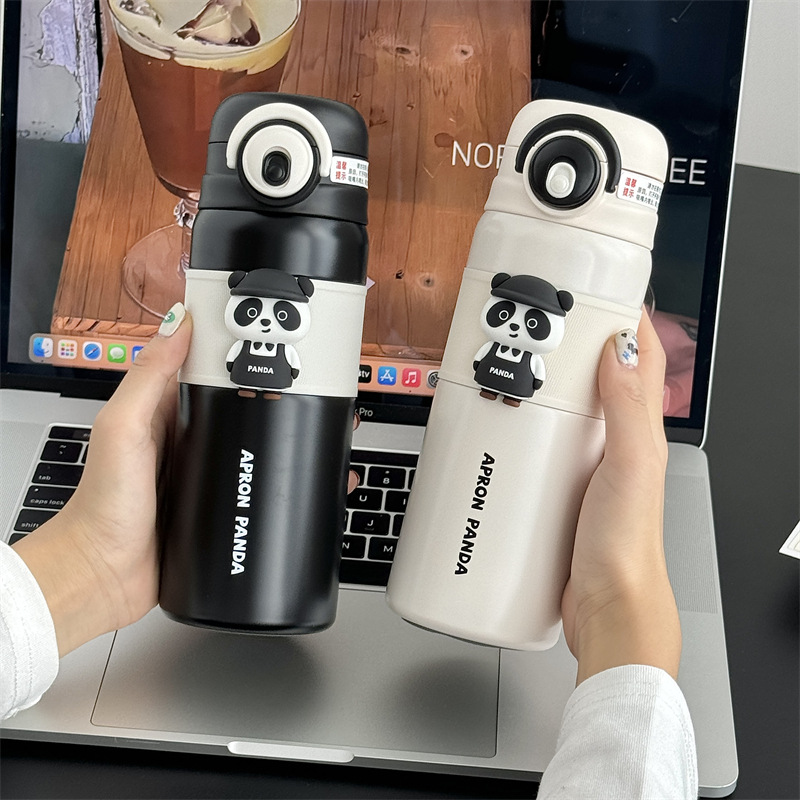Panda water Cup, cute straw cup for girls, portable for students, children's double-drinking cup, special for boys to go to school wholesale full figure