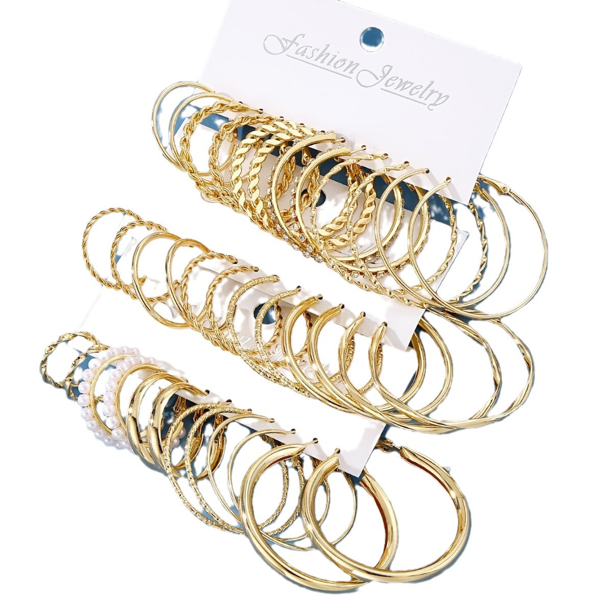 Youdaoplaceholder0 set European and American metal earrings, cross-border new ins earrings, gold C-shaped earrings with water diamonds for women Item Picture