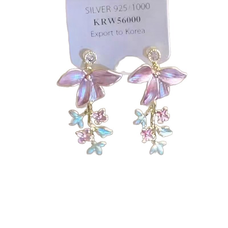 Spring flowers are in full bloom! Purple flower tassel stud earrings with a unique and high-end feel, sweet and gentle spring earrings for women Item Picture