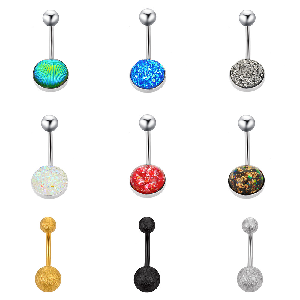 Cross-border new stainless steel double ball navel ring African fashion zircon round navel stud human piercing jewelry for women Item Picture