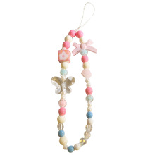 Bow pink Magic cube flower mobile phone chain for women, ins style, fashionable and fresh wrist pendant, handcrafted beaded chain Item Picture