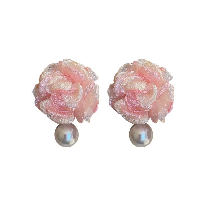 Pink Mist Rose ~ Vacation-style flower pearl Stud earrings, a new bestseller in 2025, with a light luxury and high-end feel Item Picture
