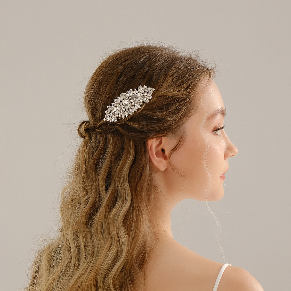 European bride's wedding headwear, retro ethnic style, horse eye glass water diamond insert comb, high-end alloy hair comb, updo hair accessory full figure