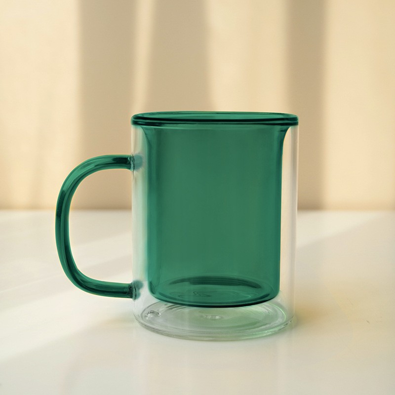 High-temperature large glass cup, water cup, colored glass cup, high borosilicate heat-resistant double-layer cup, coffee cup, double-layer water cup details Picture