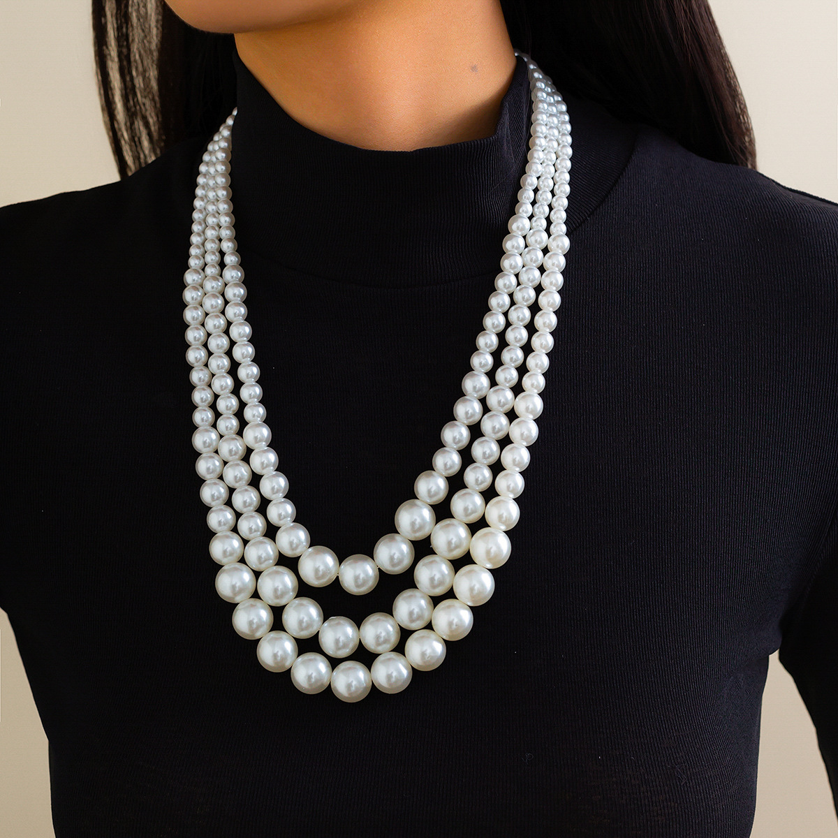 European and American cross-border jewelry ins pearl round bead Necklace French layering style Necklace new set full figure