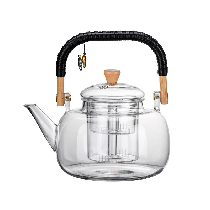 Chinese-style teapot for both home and office use, with a rattan handle for tea ceremony, large-capacity dual-purpose for steaming and boiling, and heat-resistant glass kettle Item Picture