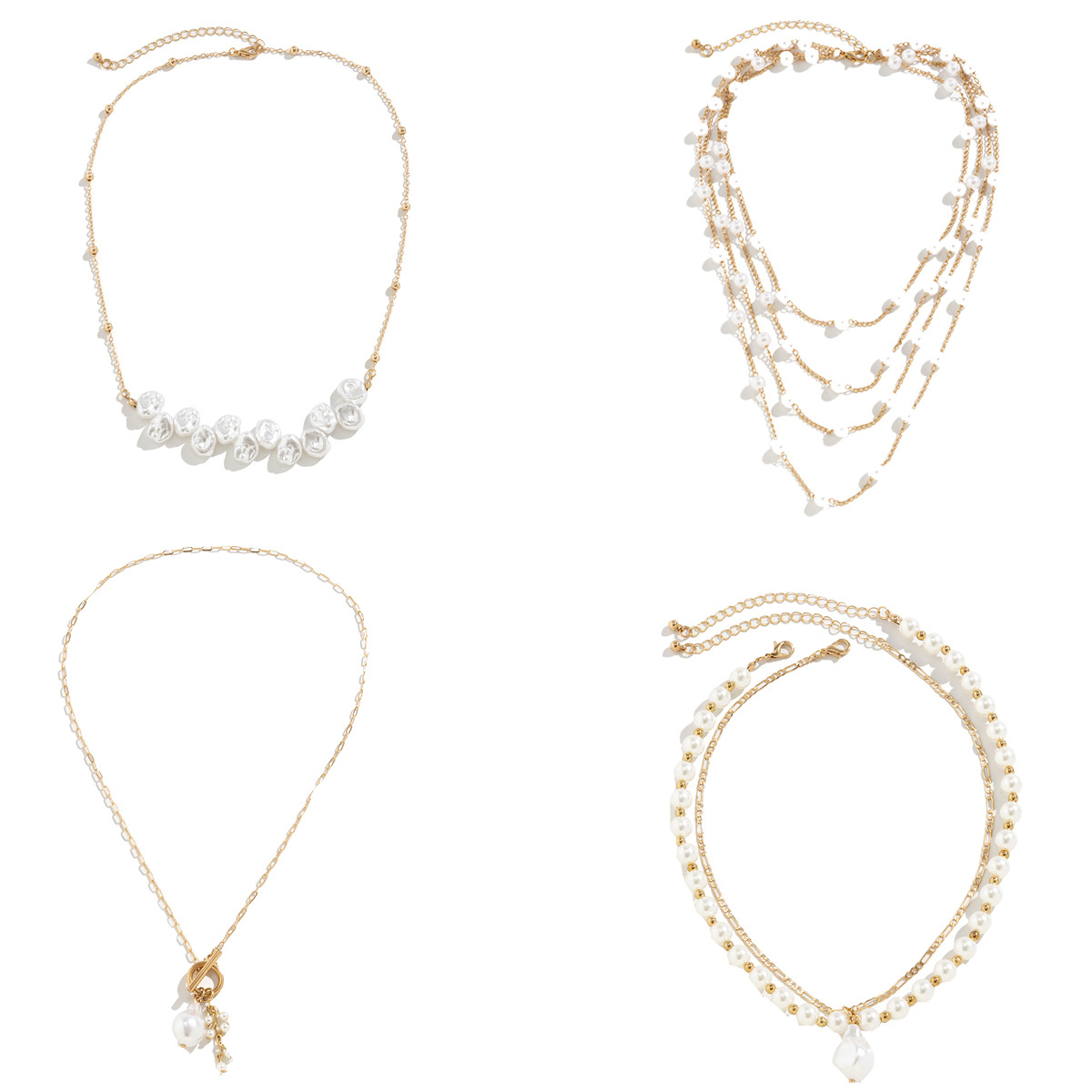 Simple and versatile European and American cross-border jewelry, beaded chain, collarbone neck chain, retro cold style, multi-layer pearl imitation necklace Item Picture