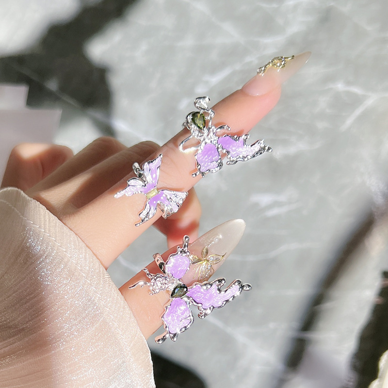 Sweet and cool girl purple gradient irregular liquid butterfly opening ring, a fashionable, unique and exquisite ring for women details Picture